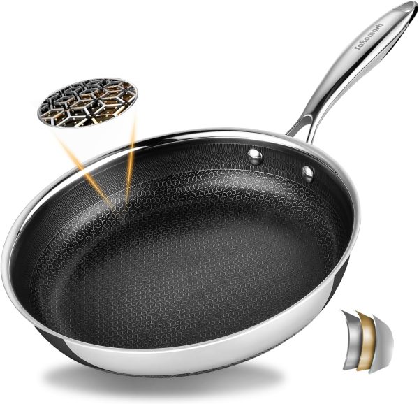 11" Non Stick Frying Pans, Stainless Steel Pan, Ceramic Skillet with Stay-Cool Handle, Non Toxic, PFAS PFOA PTFE Free, Dishwasher Safe, Induction, Compatible with All Cooktops