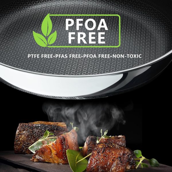 11" Non Stick Frying Pans, Stainless Steel Pan, Ceramic Skillet with Stay-Cool Handle, Non Toxic, PFAS PFOA PTFE Free, Dishwasher Safe, Induction, Compatible with All Cooktops - Image 2