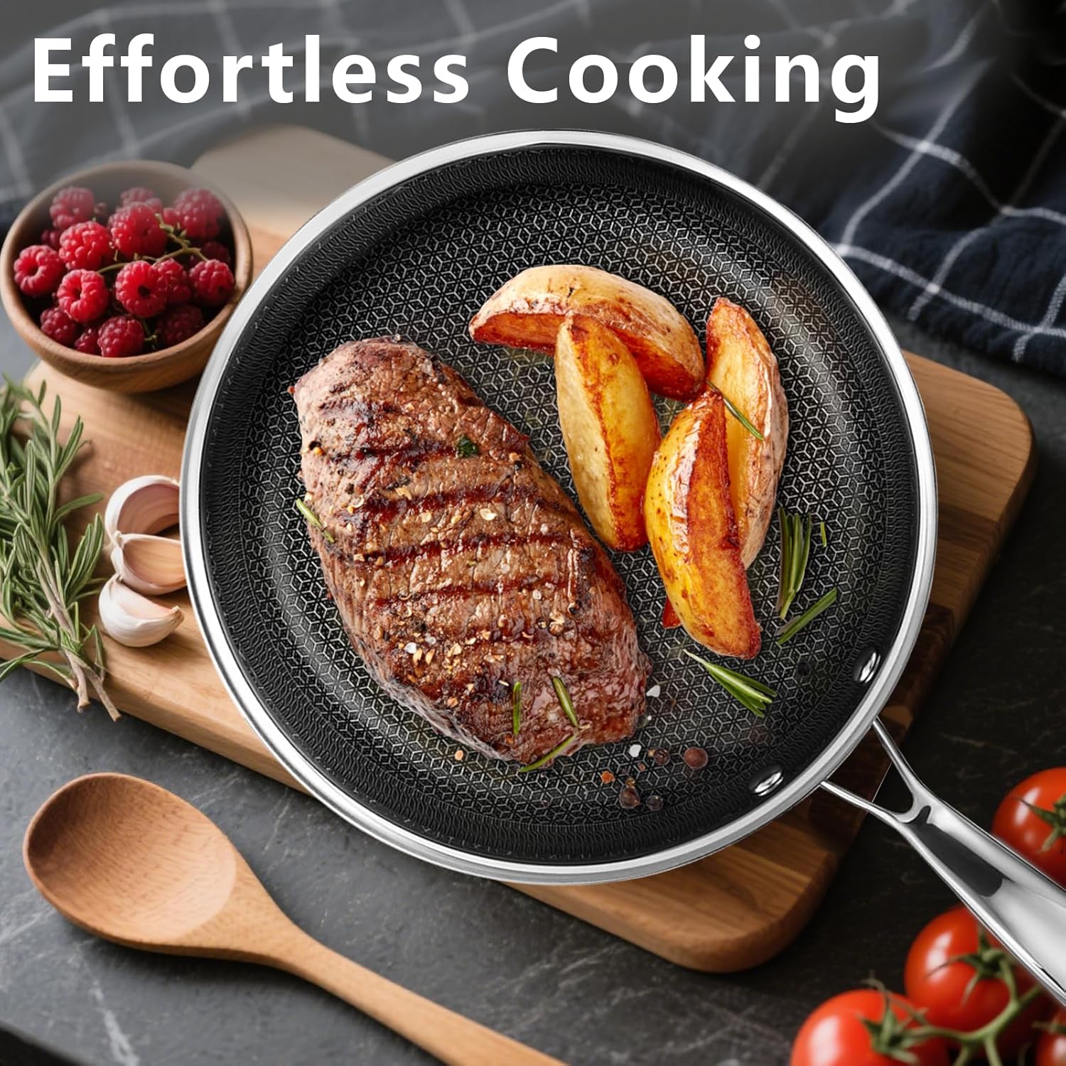 11" Non Stick Frying Pans, Stainless Steel Pan, Ceramic Skillet with Stay-Cool Handle, Non Toxic, PFAS PFOA PTFE Free, Dishwasher Safe, Induction, Compatible with All Cooktops - Image 8