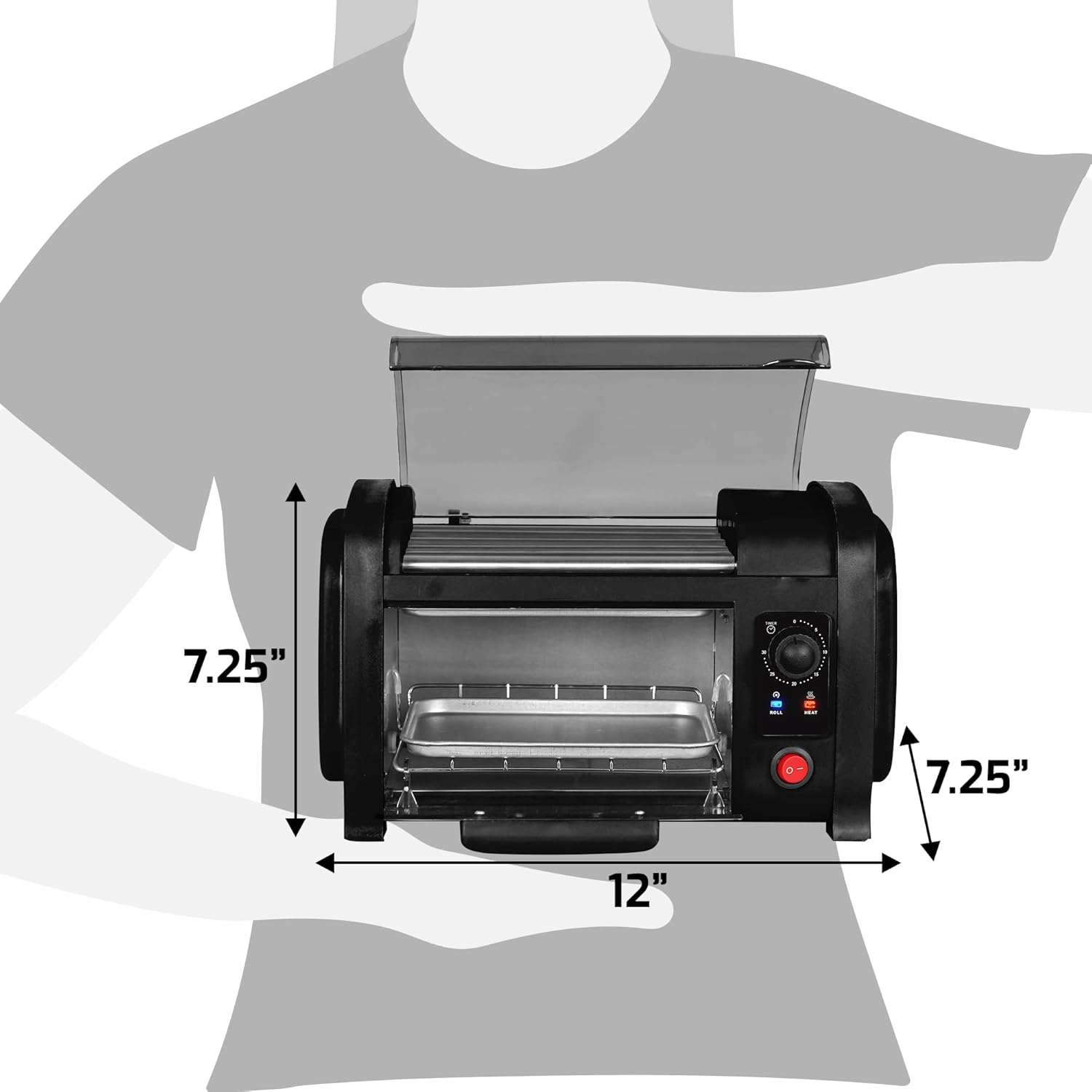Elite Gourmet EHD-051BX Hot Dog Toaster Oven, 30-Min Timer, Stainless Steel Heat Rollers Bake & Crumb Tray, World Series Baseball, 4 Bun Capacity, Black - Image 5