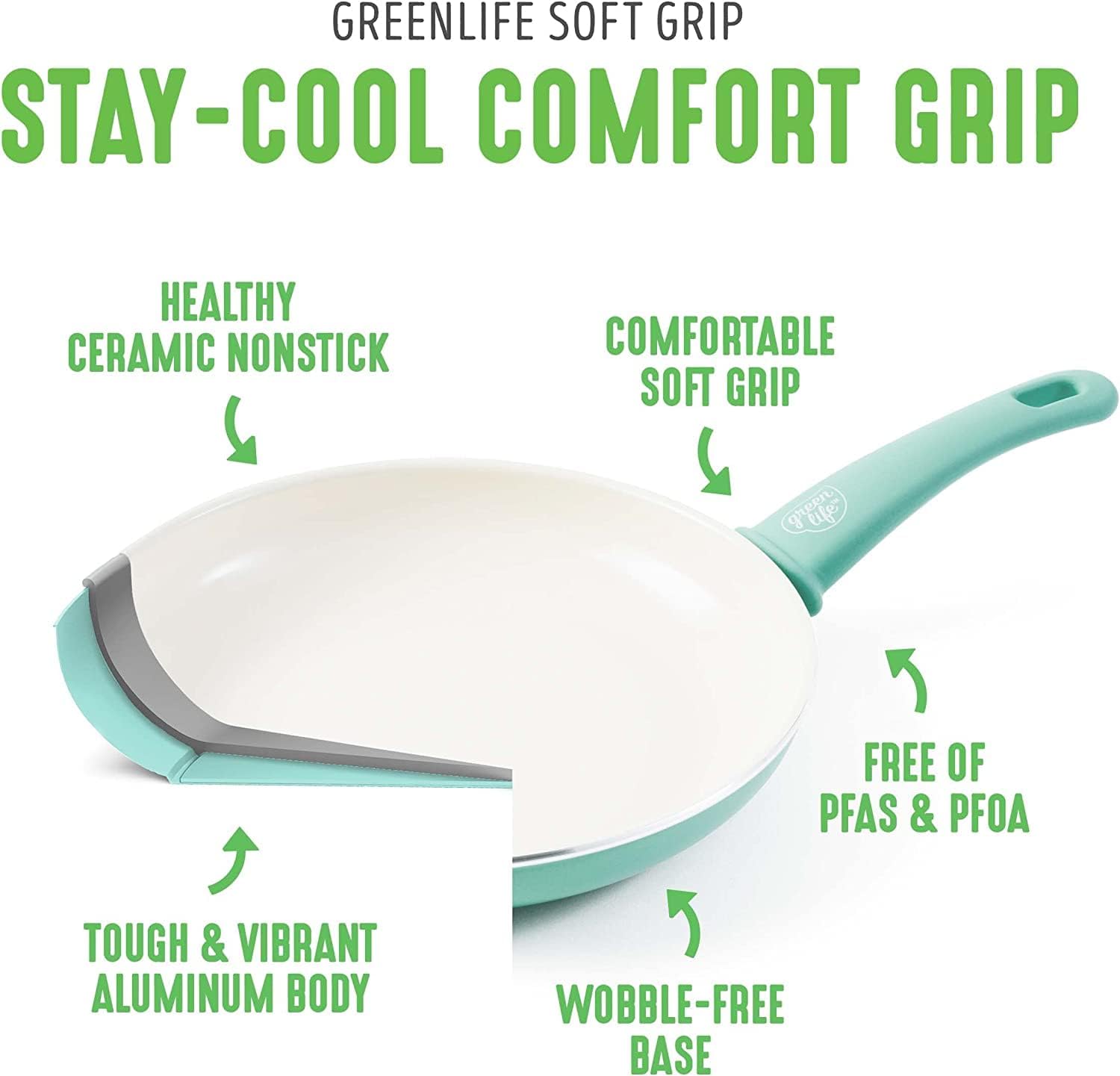 GreenLife Nonstick 8" Frying Pan Skillet, Non-Toxic PFAS-Free Ceramic Nonstick, Dishwasher & Oven Safe, Stay-Cool Handles, Wobble Free, Turquoise - Image 3