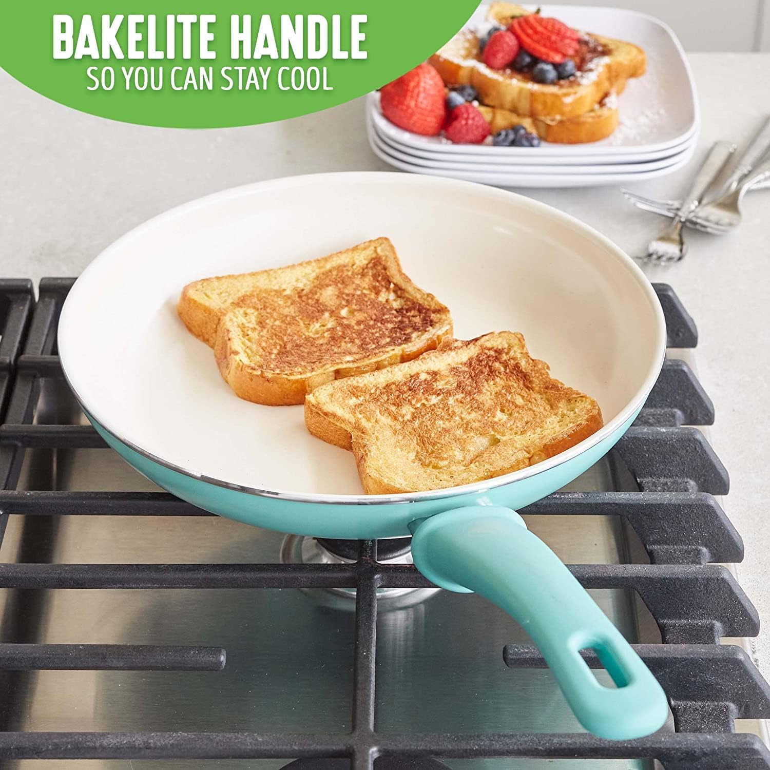 GreenLife Nonstick 8" Frying Pan Skillet, Non-Toxic PFAS-Free Ceramic Nonstick, Dishwasher & Oven Safe, Stay-Cool Handles, Wobble Free, Turquoise - Image 6