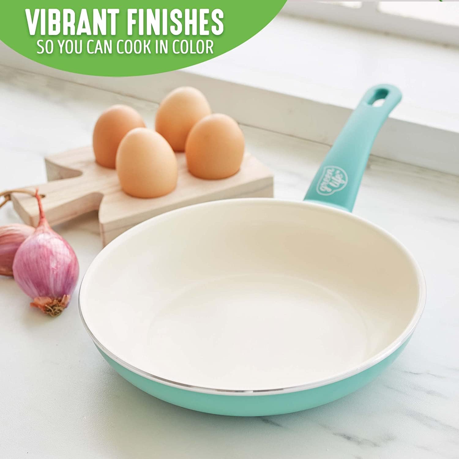 GreenLife Nonstick 8" Frying Pan Skillet, Non-Toxic PFAS-Free Ceramic Nonstick, Dishwasher & Oven Safe, Stay-Cool Handles, Wobble Free, Turquoise - Image 7