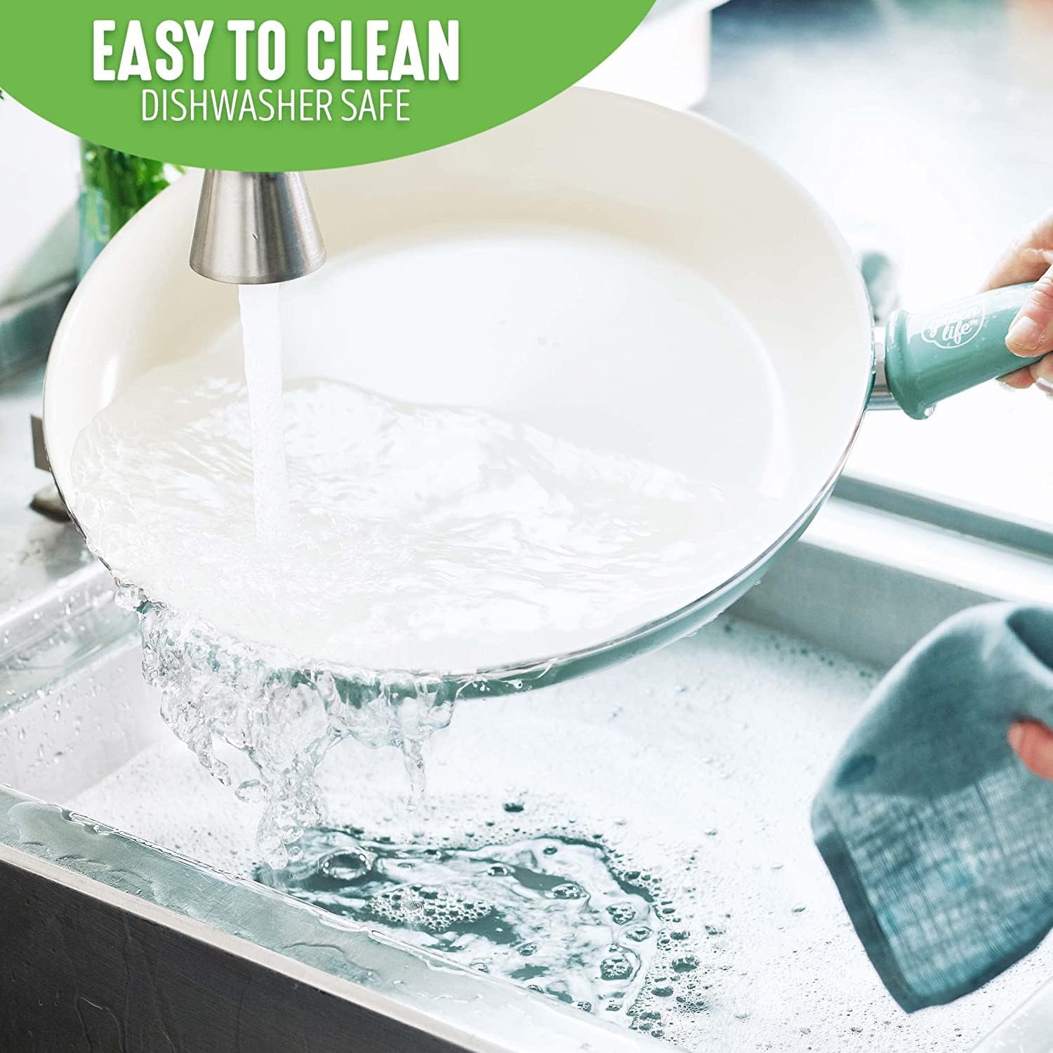 GreenLife Nonstick 8" Frying Pan Skillet, Non-Toxic PFAS-Free Ceramic Nonstick, Dishwasher & Oven Safe, Stay-Cool Handles, Wobble Free, Turquoise - Image 8