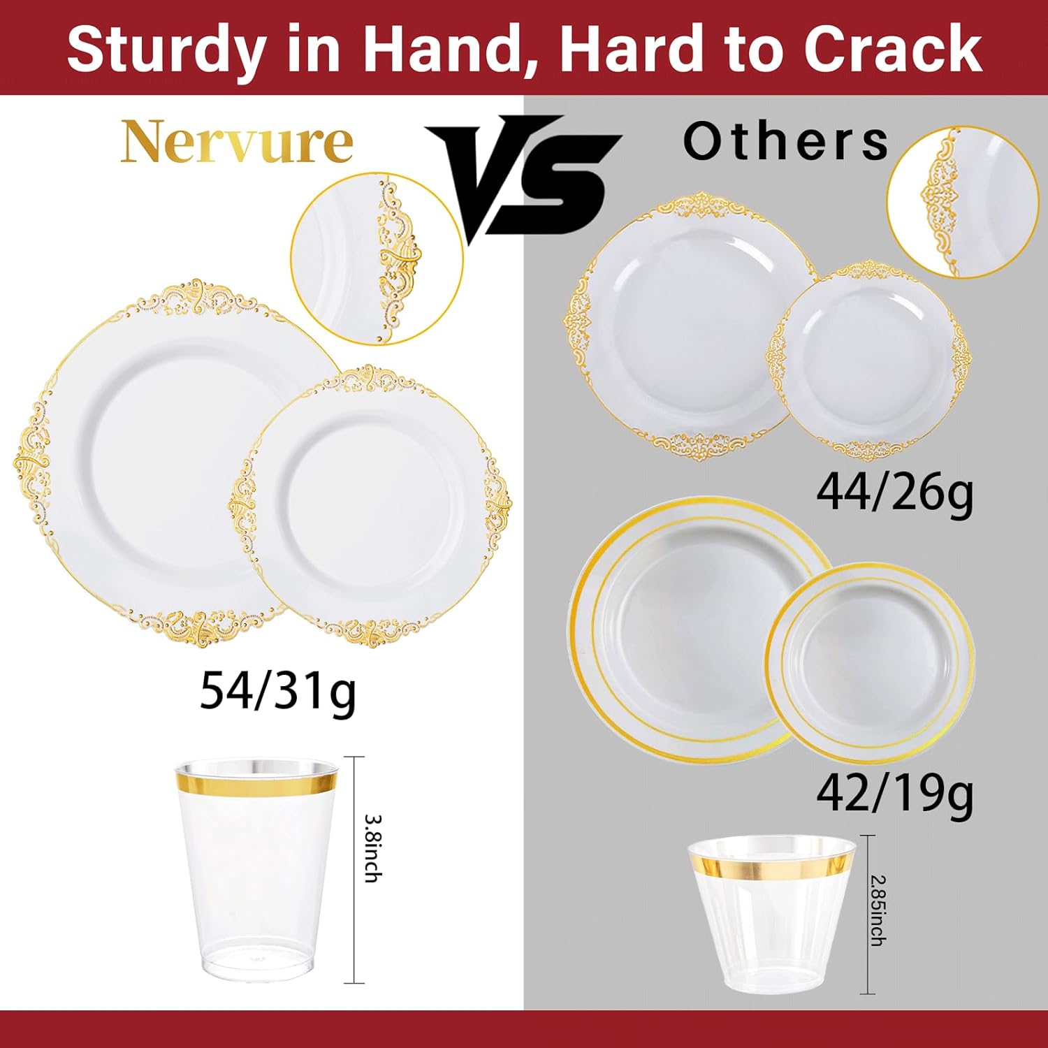 Nervure 350PCS Gold Plastic Dinnerware - White and Gold Disposable Plates for 50 Guests - 100 White Disposable Plates, 150 Plastic Silverware, 50 Cups, 50 Napkins for Wedding & Party & Thanksgiving - Image 3