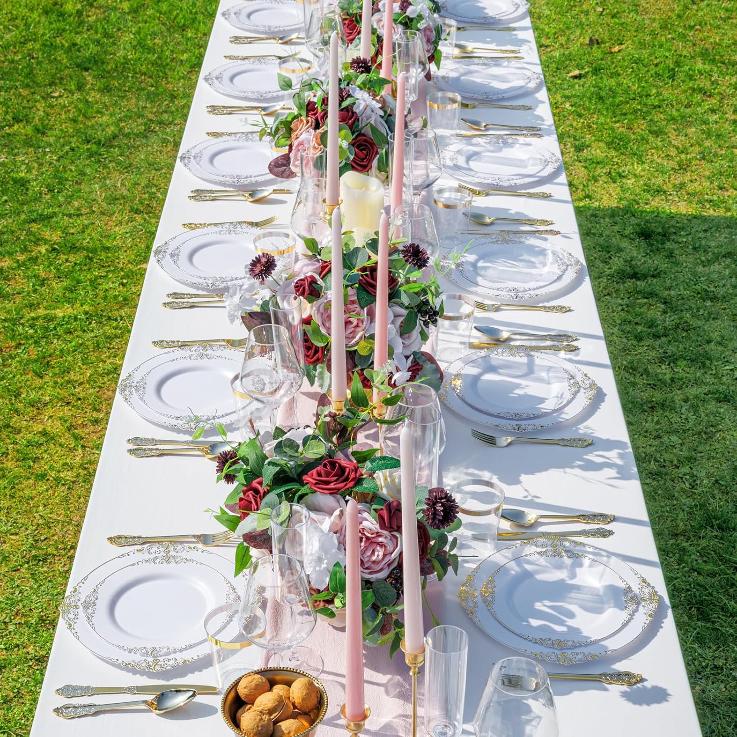 Nervure 350PCS Gold Plastic Dinnerware - White and Gold Disposable Plates for 50 Guests - 100 White Disposable Plates, 150 Plastic Silverware, 50 Cups, 50 Napkins for Wedding & Party & Thanksgiving - Image 9